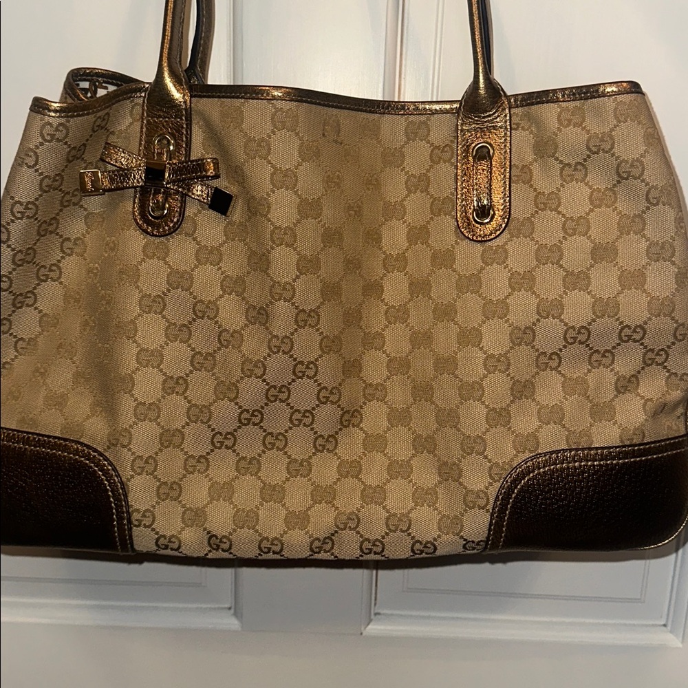 EXCELLENT Condition Gold and brown canvas Gucci Princy Tote - Picture 4 of 16